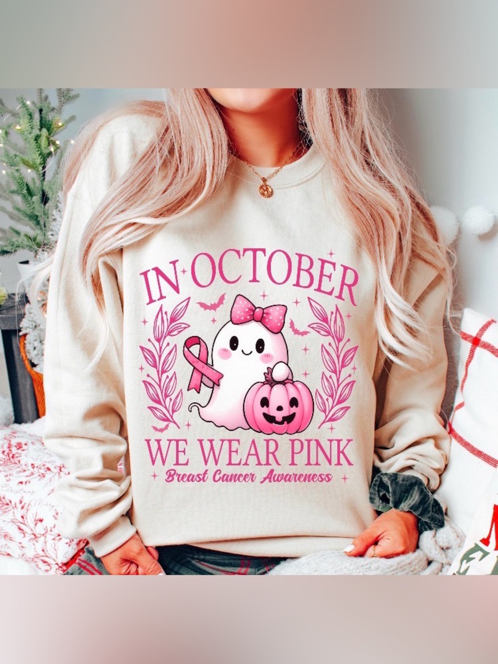 In October We Wear Pink Sweatshirt, Breast Cancer Awareness Tee